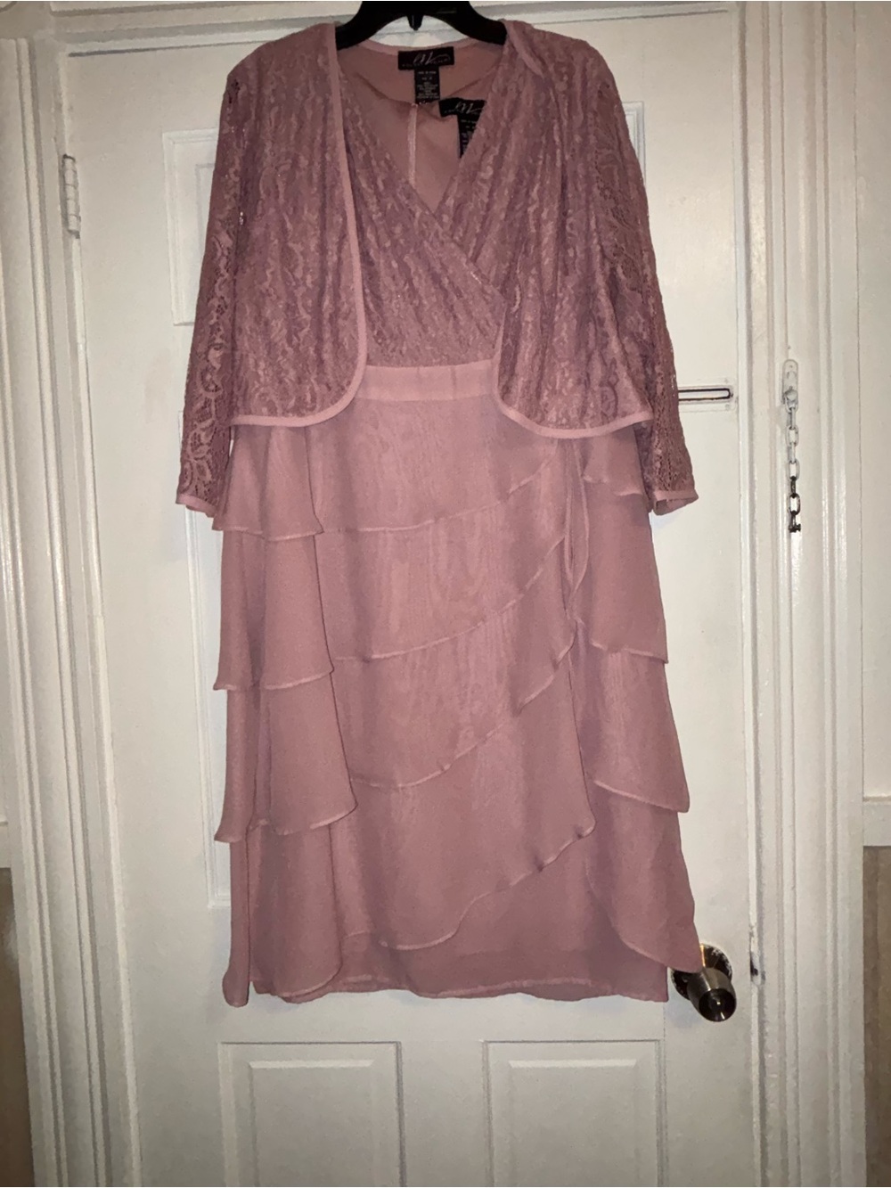 Midnight Velvet Dusty Rose Lace & Layered Chiffon Midi Dress with Jacket